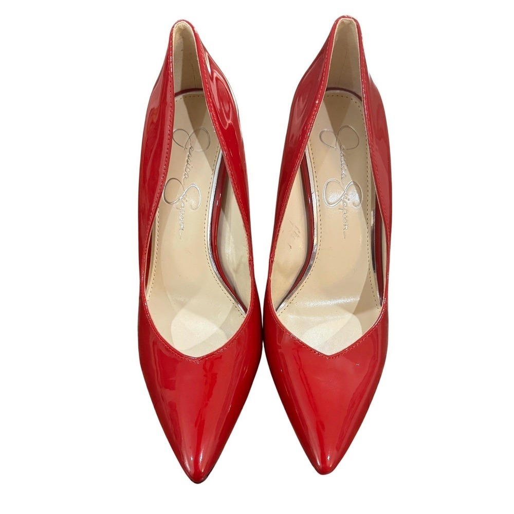 Jessica Simpson Red Patent Leather Pointed Stiletto Pumps Size 8.5 Club Classic